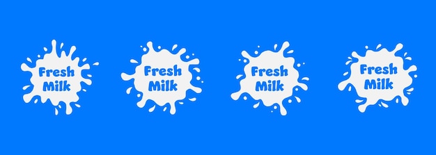 Collezione di prodotti lattiero-caseari logo spruzzata di latte per bevande fresche e etichette alimentari