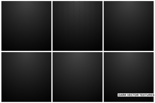 Collection of dark carbon striped textures Black abstract industrial backgrounds