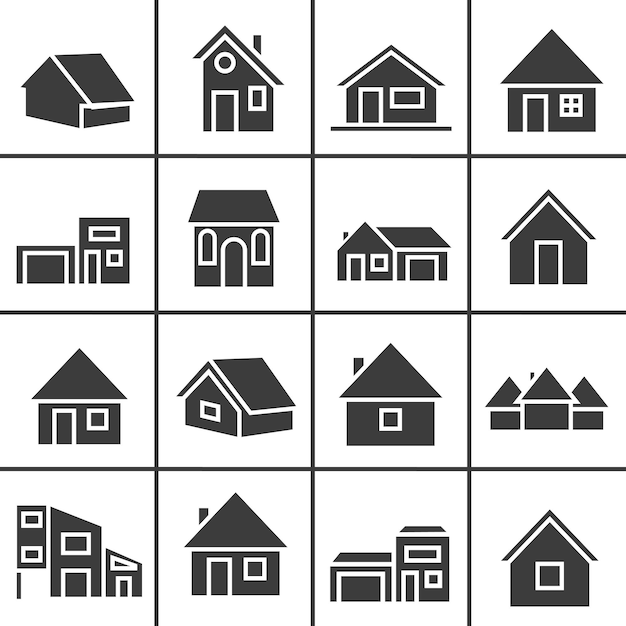 Vector collection of dark house icons houses and huts vector huts