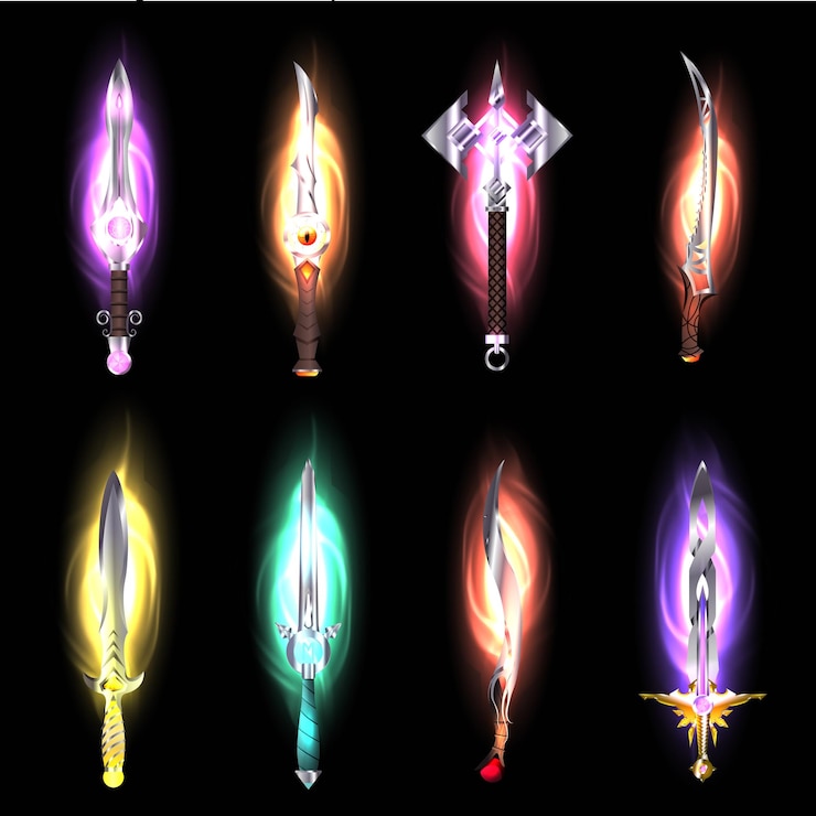 Vector collection of decoration weapon for games magic sword game vector weapon set medieval fantasy cartoo