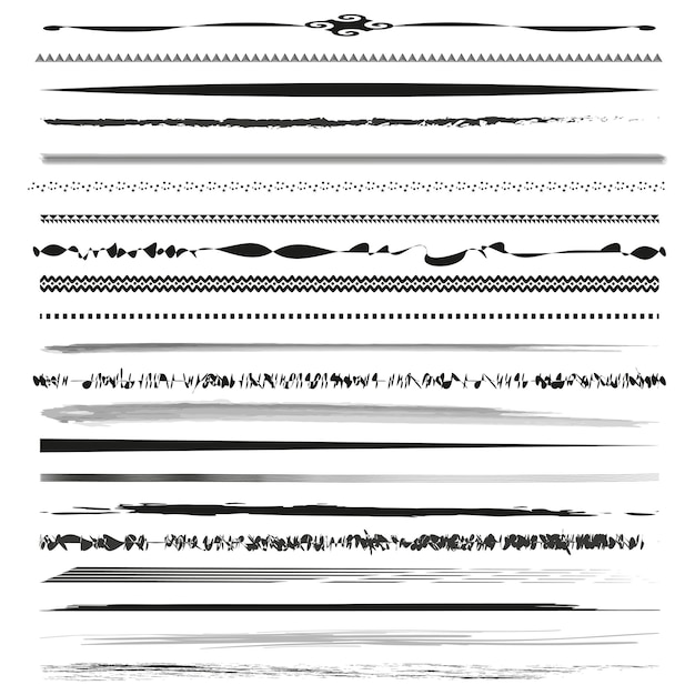 Collection of decorative borders Handdrawn line set Dividers for design Ink brush strokes Vector