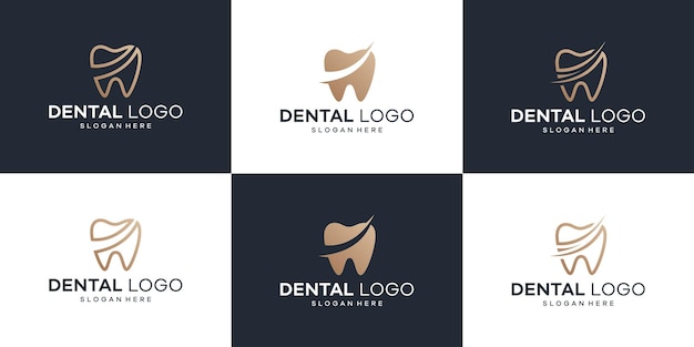 Collection dental clinic logo design with geometric line abstract dental logo abstract vector illustrator design