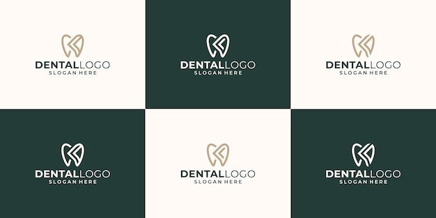 Collection dentistry clinic logo design with geometric line abstract dental logo and initials letter K abstract vector illustrator design