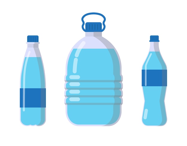 Коллекция концепций дизайна с векторной иллюстрацией бутылок с водой в плоском стиле