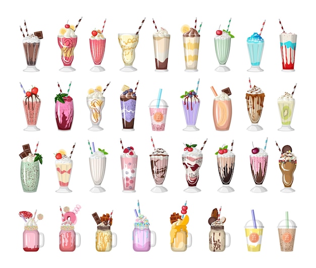 collection of detailed realistic milkshakes