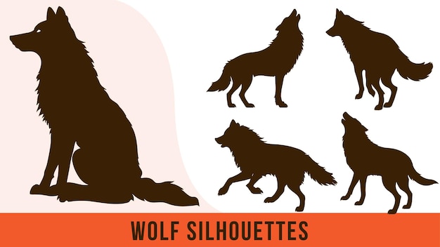 Collection of Detailed Wolf Silhouette Vectors