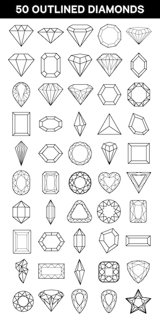 Collection of Diamonds outline vector art