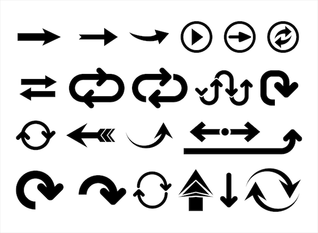 Raccolta di diverse frecce icone nere illustrazione vettoriale