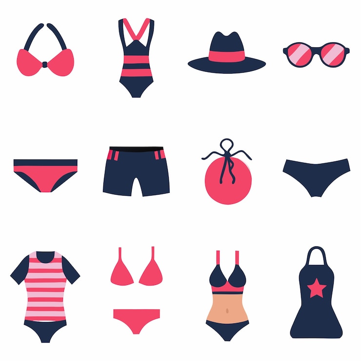 Vector a collection of different beach volleyball one of which has a red and white striped bikini