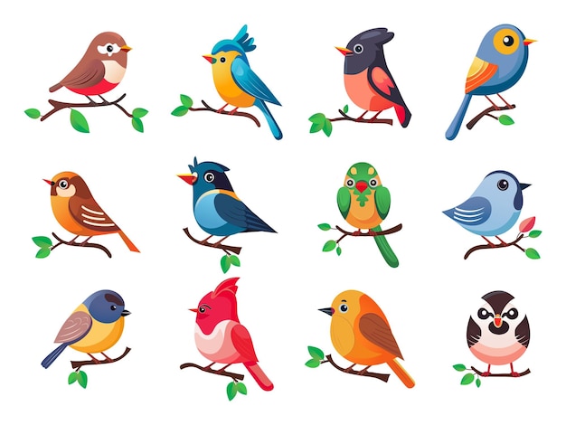 Collection of Different Birds Icons In Flat Style