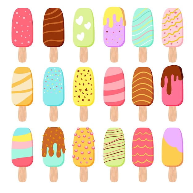さまざまな色のアイスキャンディーのコレクション