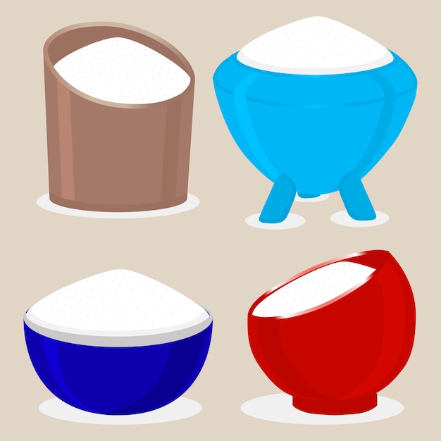 a collection of different colored bowls with a blue one and one red one with a white top.