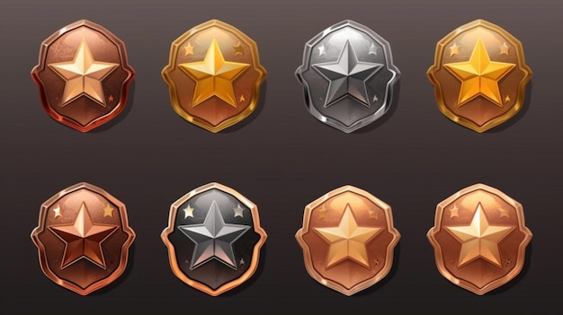 Vector a collection of different colored shields with gold and black stars