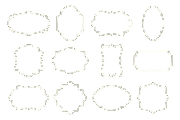 Vector collection of different curly frames for text labels contour frames templates icons vector