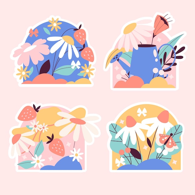 Collection of different cute nature stickers