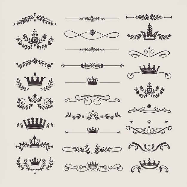 Vector a collection of different designs including crown and crown