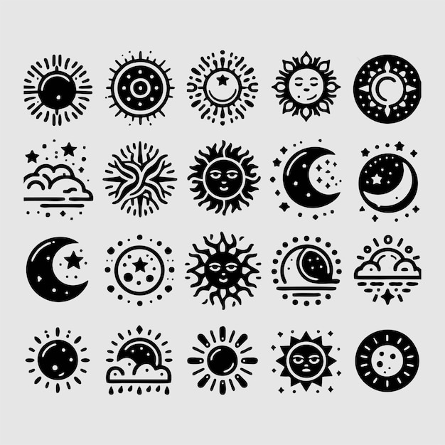Vector a collection of different designs including sun moon and sun
