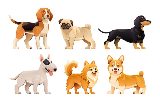 Vettore raccolta di diverse razze di cani illustrazione vettoriale