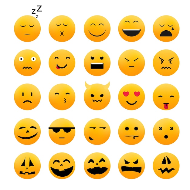 Vettore insieme di vettore di diverse icone emoji raccolta. caratteri vettoriali isolati su bianco