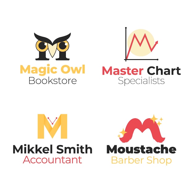 Vector collection of different flat m logos