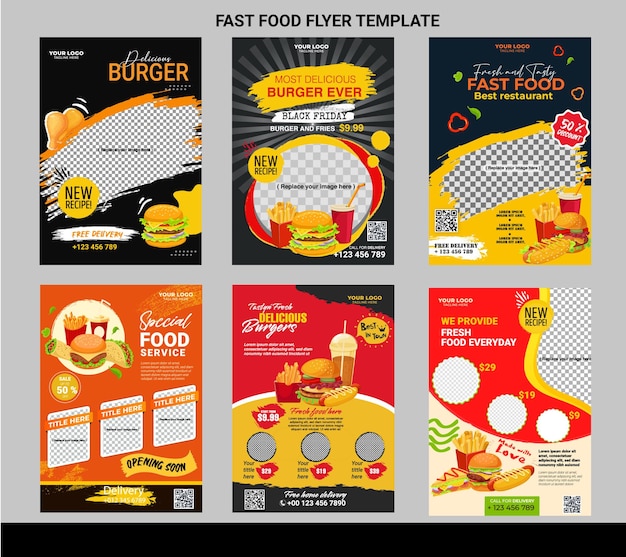 a collection of different food items including fast food