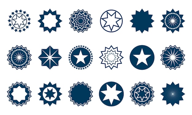 Collection Of Different Geometric Decorative Star Icons Blue Star Symbol Vector Illustration