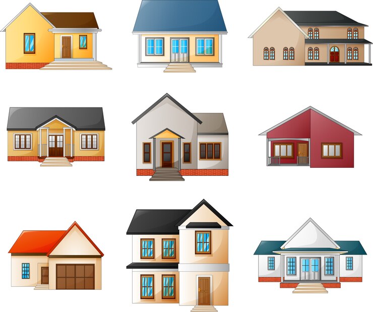 Vector collection of different houses on a white background