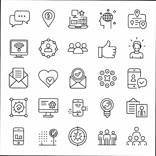 親指を上げるというアイコンを含むさまざまなアイコンのコレクション