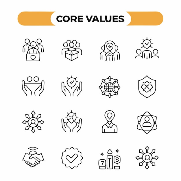 коллекция различных значков со словами value value