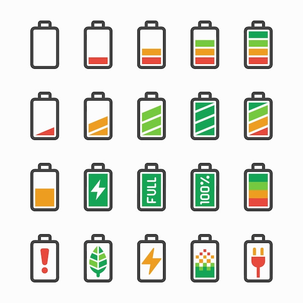 Vector a collection of different items including one that has a label that says testbattery icon setv