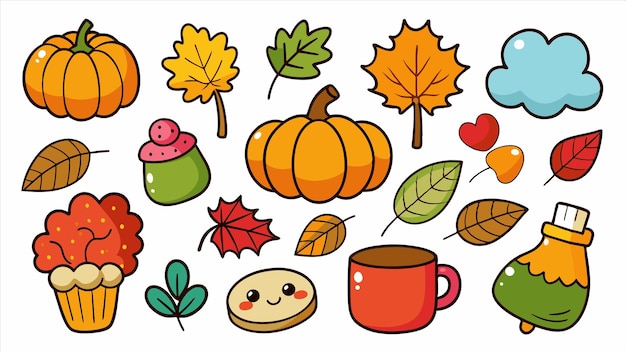 Vector a collection of different items including pumpkins leaves and a few other things