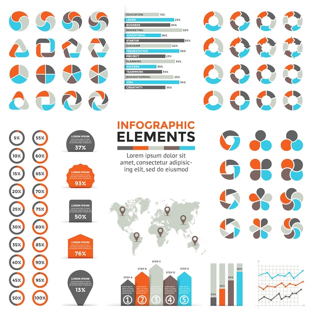 다른 컬렉션에는 infographic 요소가 있어야 합니다. 원형 다이어그램 차트 지도 그래프 배너