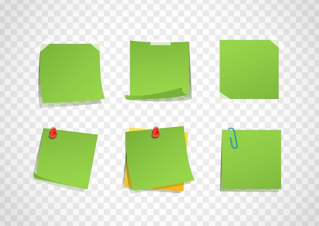 Vector collection of different  note papers with curled corner, ready for your message. realistic