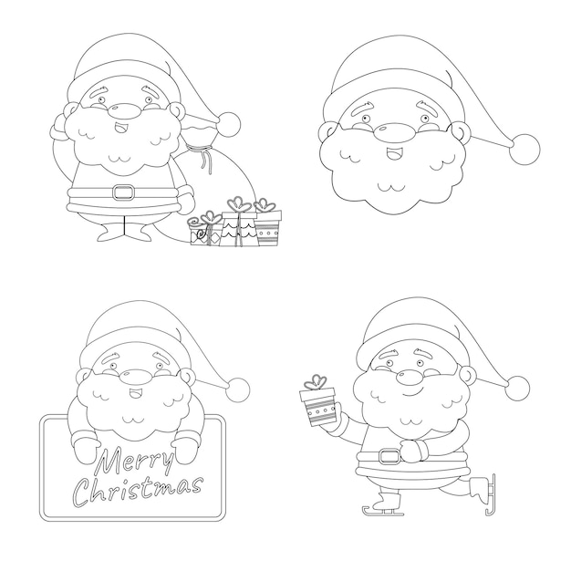 Vector a collection of different outline of the character of santa claus christmas