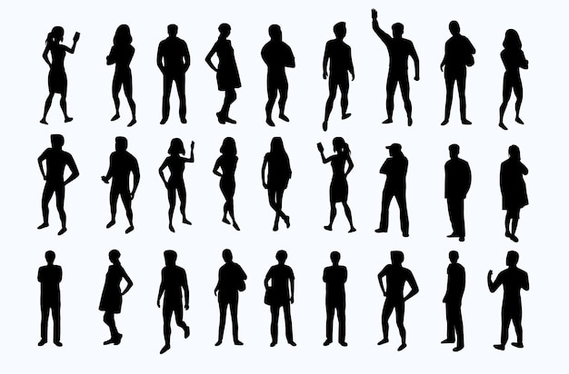 Collection of different people silhouettes isolated on white background