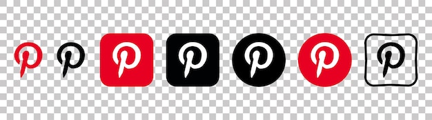 Vettore collezione di diverse icone di pinterest logo dei social media line art e stile piatto isolato su sfondo bianco icona di linea vettoriale per affari e pubblicità