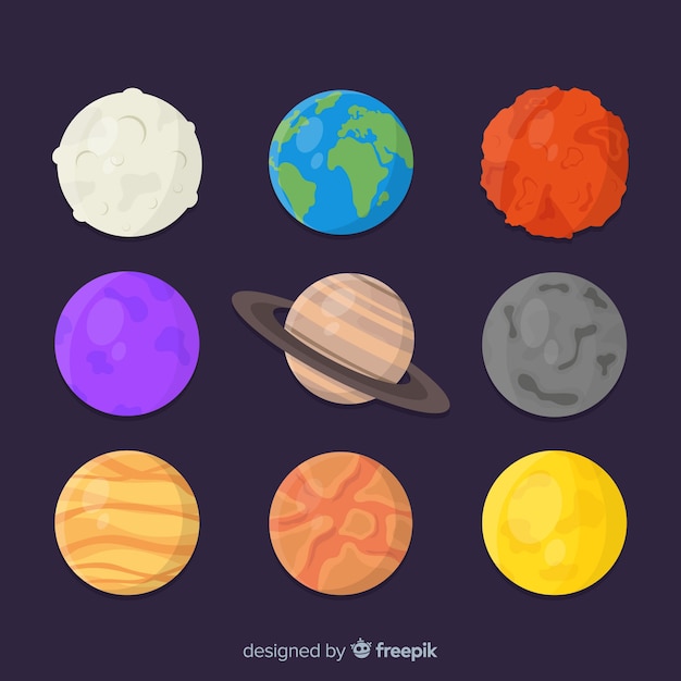 Collection of different planets stickers 