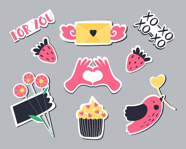 Vector collection of different stickers for valentines day