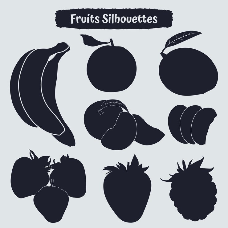 Collection of different type fruits silhouette