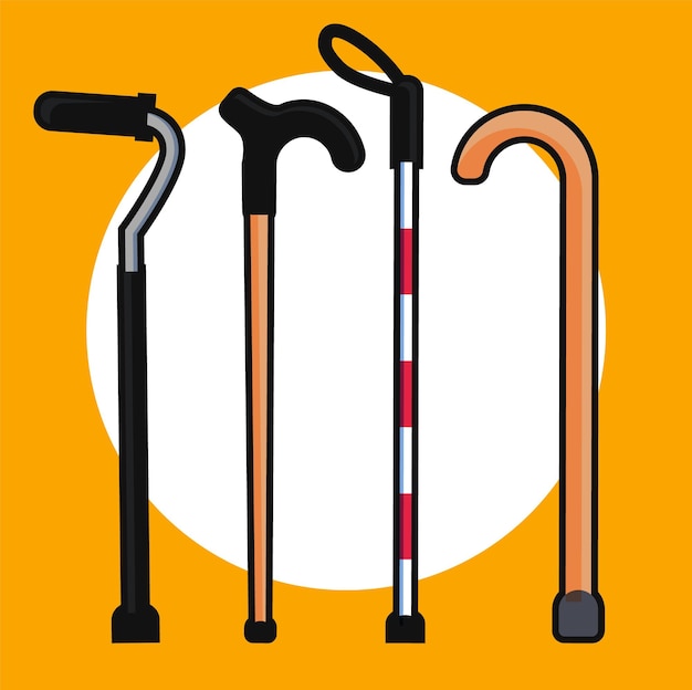 collection of different types of walking sticks icon illustration