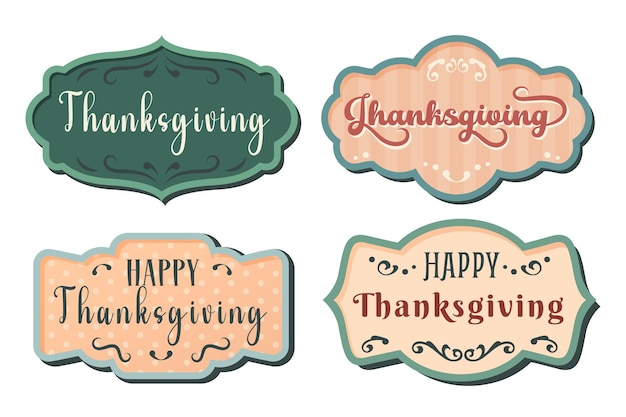 Collection of different vintage frames with lettering isolated set of thanksgiving greeting text thanksgiving background invitation card design vector cartoon illustration for banner poster card