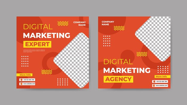 Collection of digital development social media post templates Square banner design background