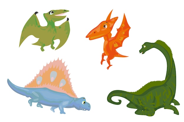Коллекция векторных элементов динозавров, нарисованных вручную, набор динозавров, включая trex brontosaurus trice