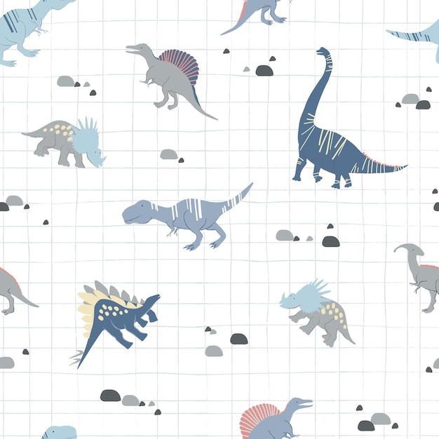 A collection of dinosaurs on a white background.