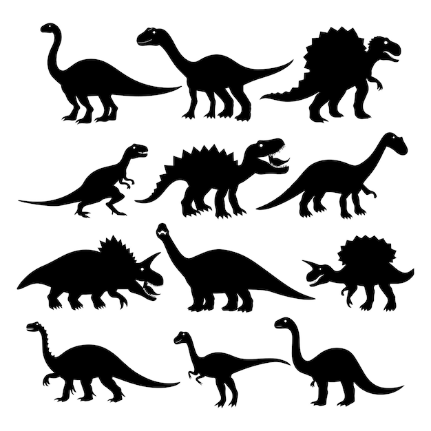 a collection of dinosaurs with a white background