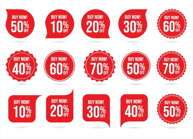 Collection of discount sticker red price tag set vector illustration