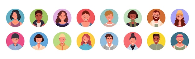 collection of diverse people avatars in circles vector illustration of multiethnic user portraits