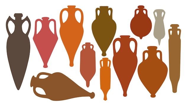 Collection of diverse silhouettes of ancient Greek amphora