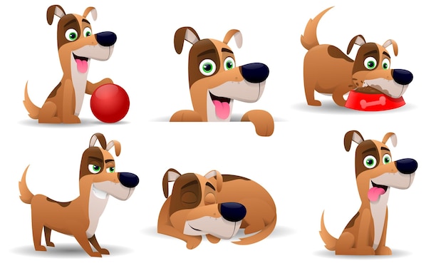 Collection of dogs in cartoon style, isolated on white background