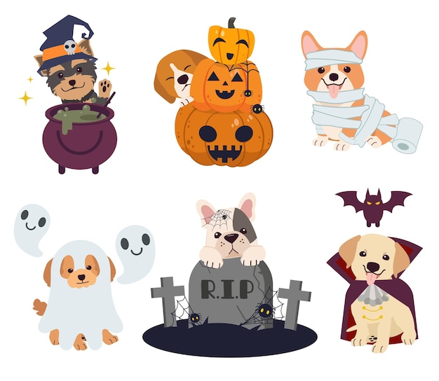 The collection of dogs with Halloween theme set.